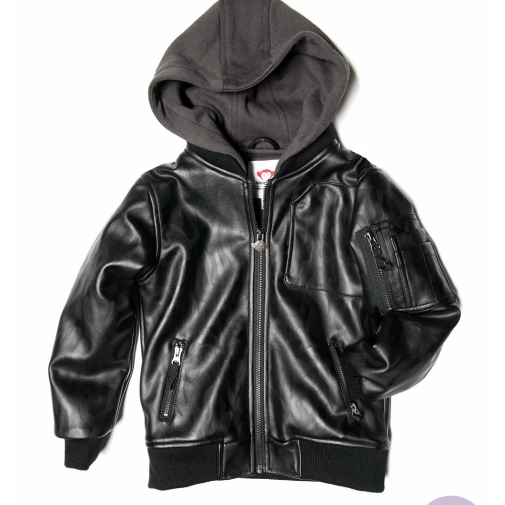 Appaman Boys Black Faux Leather, Fleece hooded Jacket – Size 6 – NWOT New